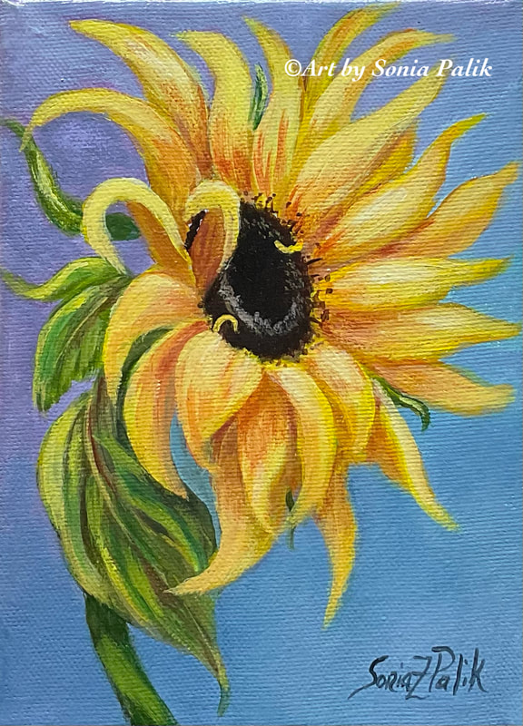 Sunflowers and hydrangeas Floral Painting on 10x10 Canvas